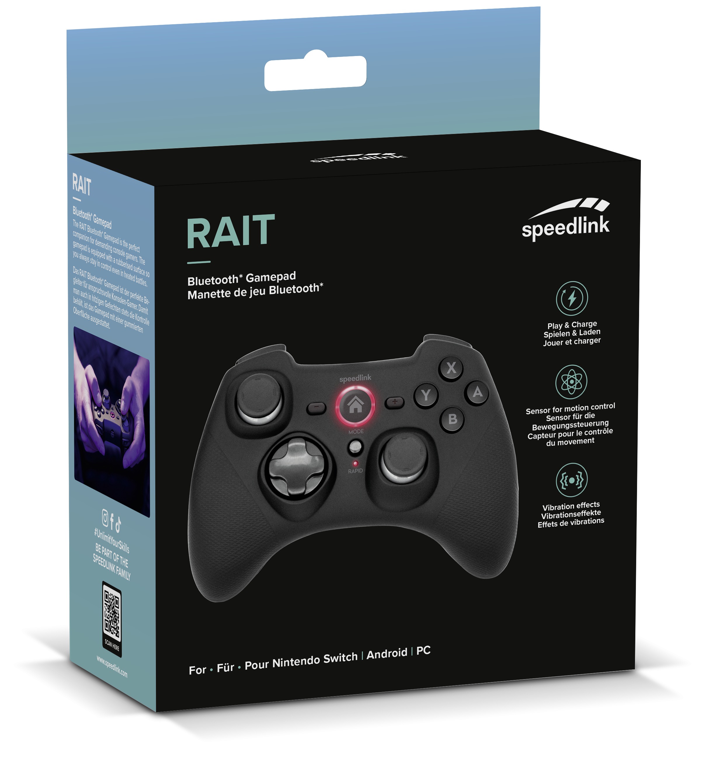 RAIT Bluetooth Gamepad - for Nintendo Switch/OLED/PC/Android, rubber-black  | SL-330402-RRBK